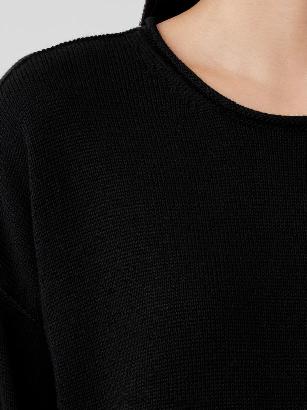 EILEEN FISHER Peruvian Cotton Blend Crew Neck Top Boxy Fit Basic Length Women BLACK Clothing 024FN435