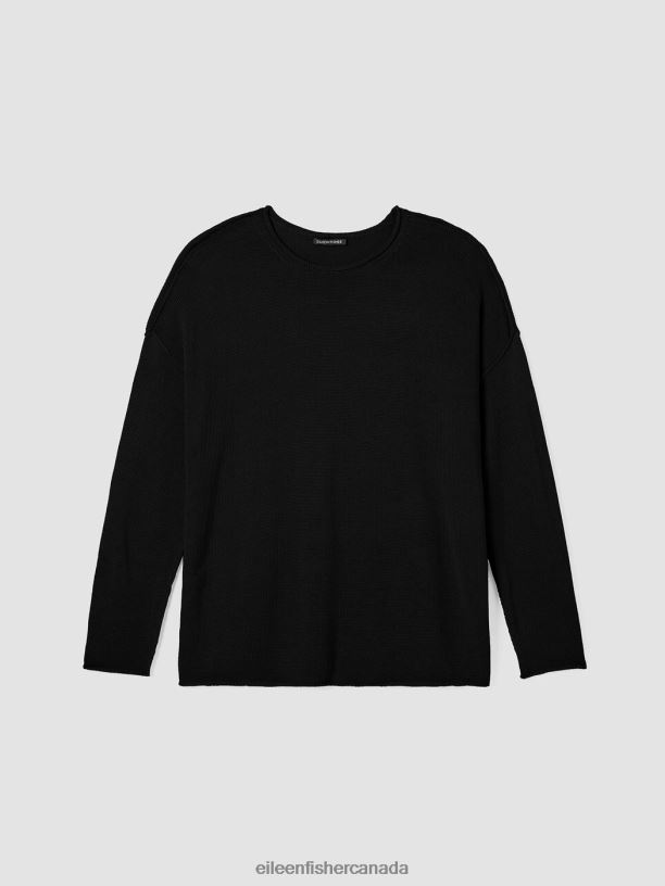 EILEEN FISHER Peruvian Cotton Blend Crew Neck Top Boxy Fit Basic Length Women BLACK Clothing 024FN435