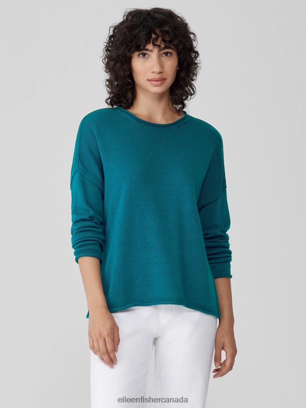 EILEEN FISHER Peruvian Cotton Blend Crew Neck Top Boxy Fit Basic Length Women JEWEL Clothing 024FN436