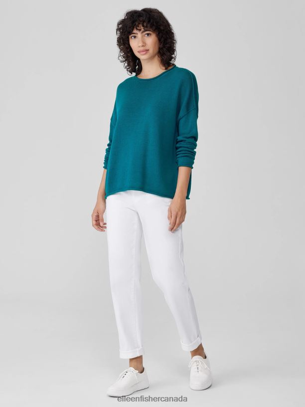 EILEEN FISHER Peruvian Cotton Blend Crew Neck Top Boxy Fit Basic Length Women JEWEL Clothing 024FN436