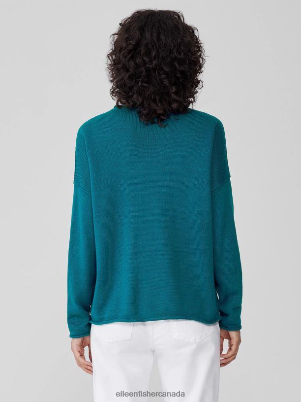 EILEEN FISHER Peruvian Cotton Blend Crew Neck Top Boxy Fit Basic Length Women JEWEL Clothing 024FN436