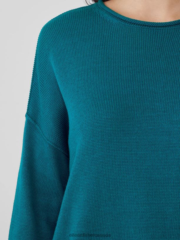 EILEEN FISHER Peruvian Cotton Blend Crew Neck Top Boxy Fit Basic Length Women JEWEL Clothing 024FN436