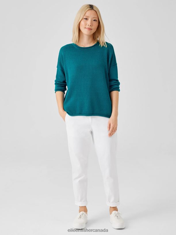 EILEEN FISHER Peruvian Cotton Blend Crew Neck Top Boxy Fit Basic Length Women JEWEL Clothing 024FN436