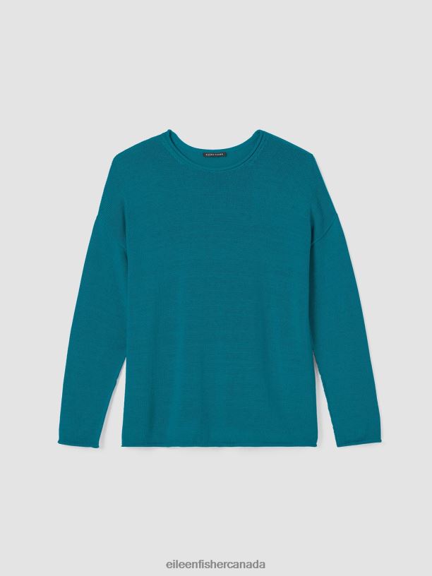 EILEEN FISHER Peruvian Cotton Blend Crew Neck Top Boxy Fit Basic Length Women JEWEL Clothing 024FN436