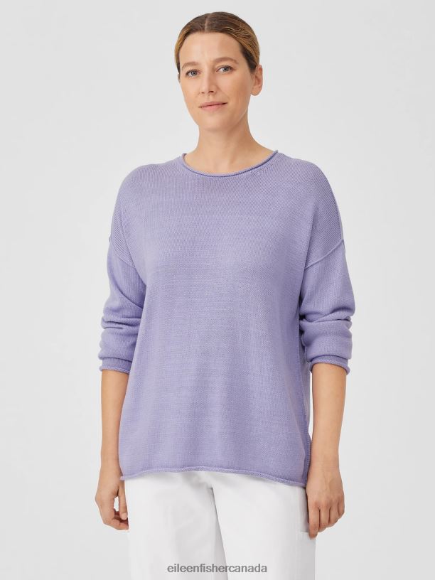 EILEEN FISHER Peruvian Cotton Blend Crew Neck Top Boxy Fit Basic Length Women PLUME Clothing 024FN438