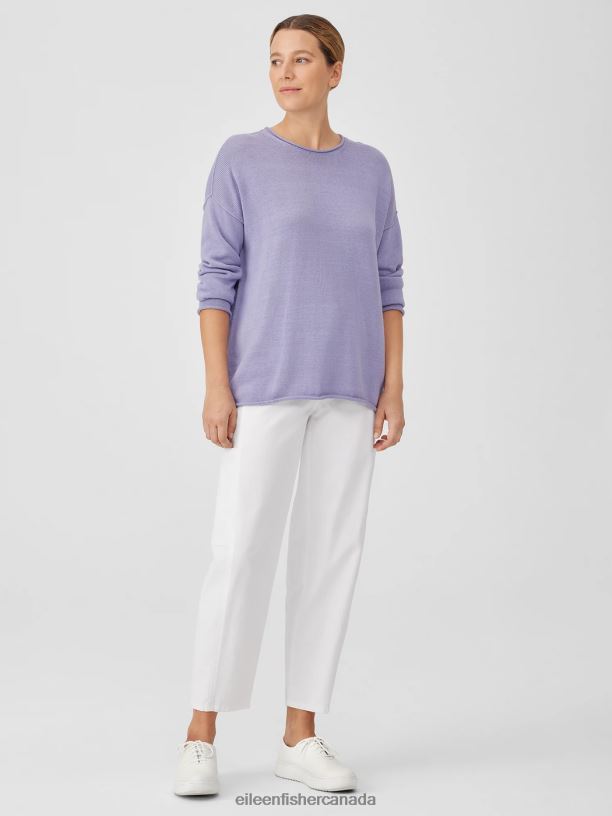 EILEEN FISHER Peruvian Cotton Blend Crew Neck Top Boxy Fit Basic Length Women PLUME Clothing 024FN438