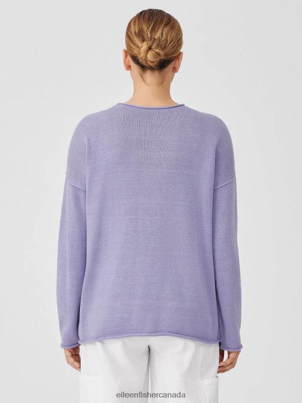 EILEEN FISHER Peruvian Cotton Blend Crew Neck Top Boxy Fit Basic Length Women PLUME Clothing 024FN438