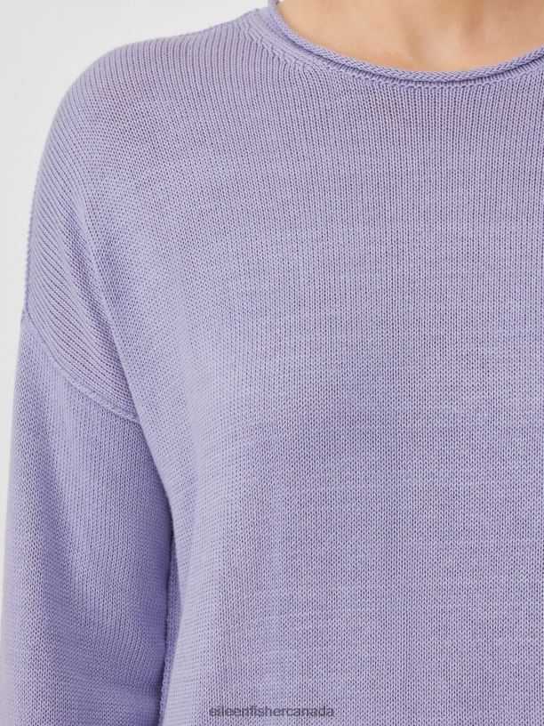 EILEEN FISHER Peruvian Cotton Blend Crew Neck Top Boxy Fit Basic Length Women PLUME Clothing 024FN438