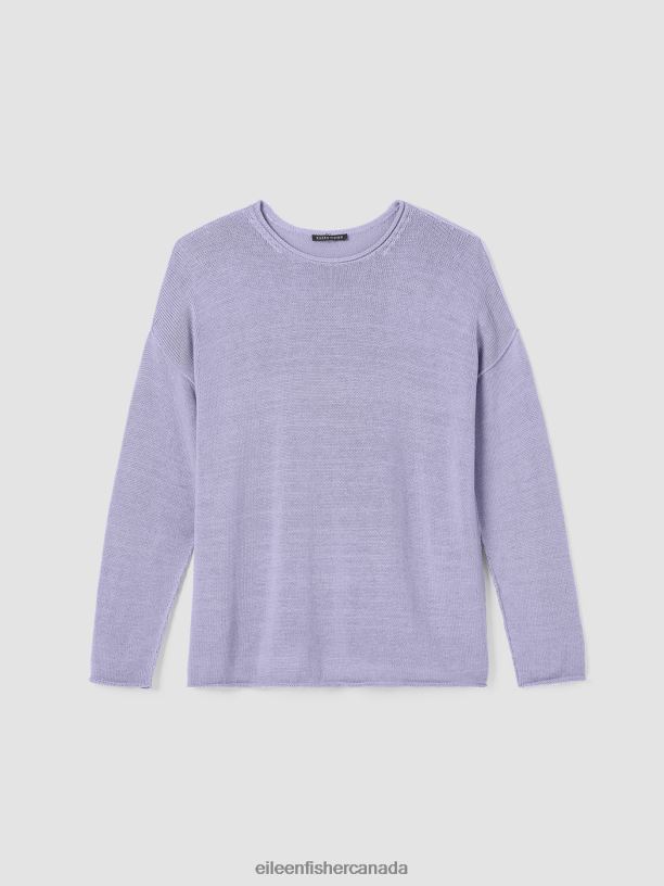 EILEEN FISHER Peruvian Cotton Blend Crew Neck Top Boxy Fit Basic Length Women PLUME Clothing 024FN438