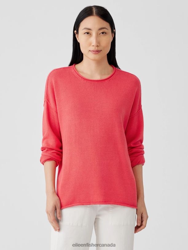 EILEEN FISHER Peruvian Cotton Blend Crew Neck Top Boxy Fit Basic Length Women WATERMELON Clothing 024FN437