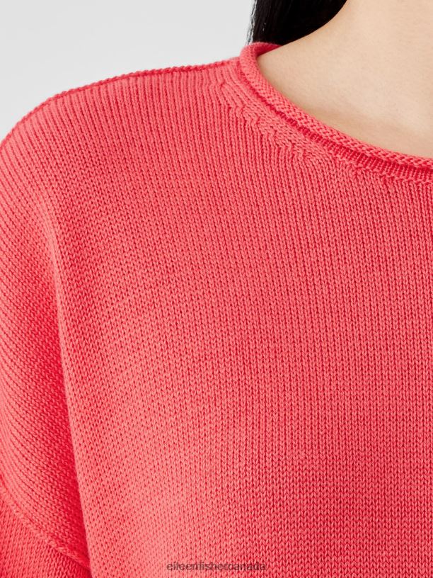 EILEEN FISHER Peruvian Cotton Blend Crew Neck Top Boxy Fit Basic Length Women WATERMELON Clothing 024FN437