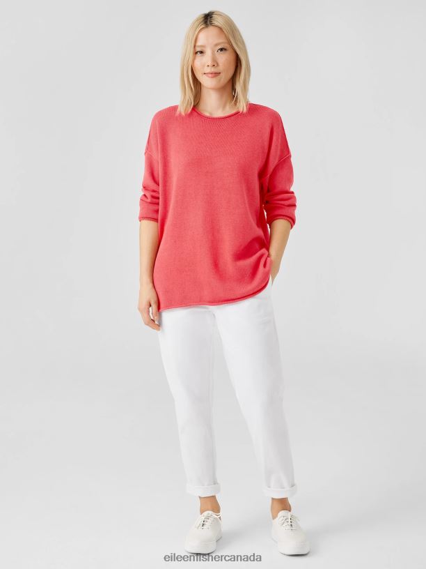 EILEEN FISHER Peruvian Cotton Blend Crew Neck Top Boxy Fit Basic Length Women WATERMELON Clothing 024FN437