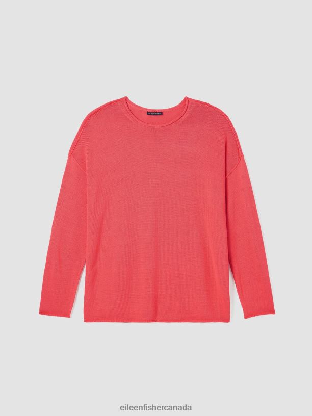 EILEEN FISHER Peruvian Cotton Blend Crew Neck Top Boxy Fit Basic Length Women WATERMELON Clothing 024FN437