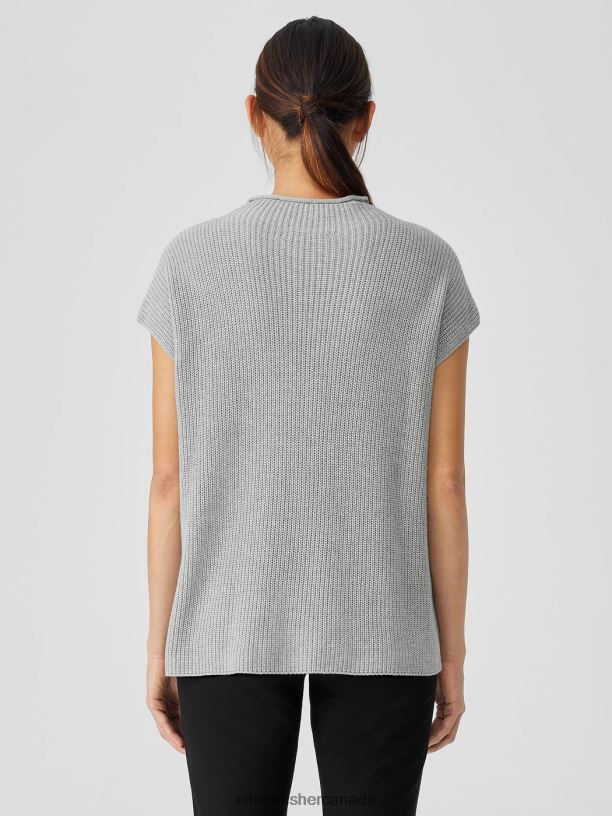 EILEEN FISHER Peruvian Cotton Blend Funnel Neck Top Boxy Fit Long Length Women BLACK Clothing 024FN428