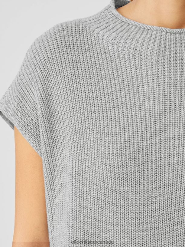 EILEEN FISHER Peruvian Cotton Blend Funnel Neck Top Boxy Fit Long Length Women BLACK Clothing 024FN428