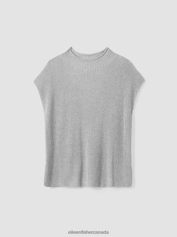 EILEEN FISHER Peruvian Cotton Blend Funnel Neck Top Boxy Fit Long Length Women BLACK Clothing 024FN428