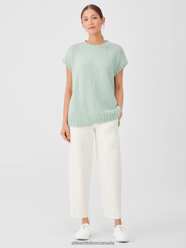 EILEEN FISHER Peruvian Organic Cotton Crimp Crew Neck Top Boxy Fit Basic Length Women ABSINTHE Clothing 024FN413