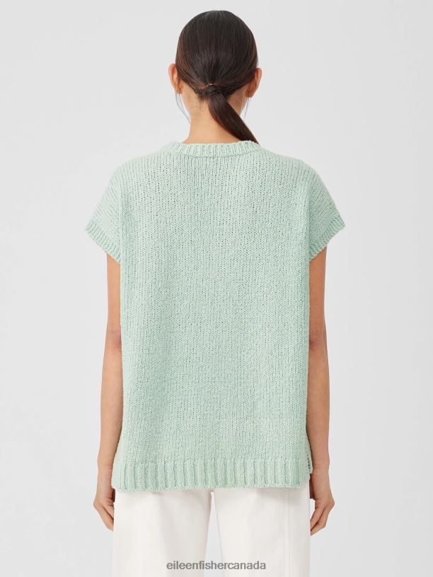 EILEEN FISHER Peruvian Organic Cotton Crimp Crew Neck Top Boxy Fit Basic Length Women ABSINTHE Clothing 024FN413