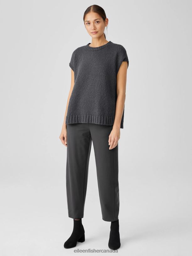 EILEEN FISHER Peruvian Organic Cotton Crimp Crew Neck Top Boxy Fit Basic Length Women GRAPHITE Clothing 024FN412