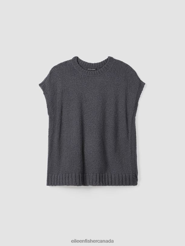 EILEEN FISHER Peruvian Organic Cotton Crimp Crew Neck Top Boxy Fit Basic Length Women GRAPHITE Clothing 024FN412