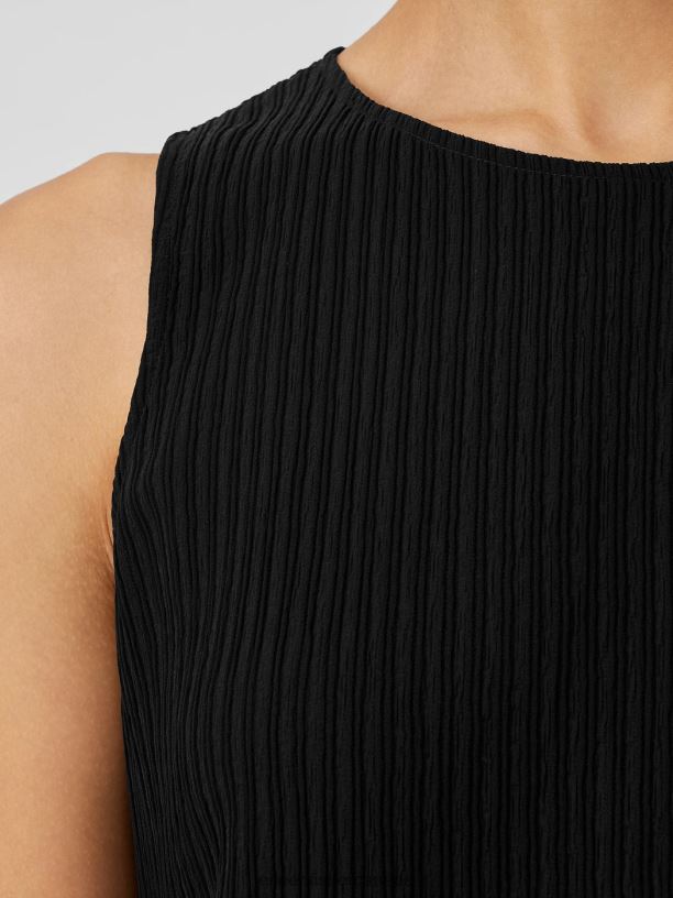 EILEEN FISHER Accordion Silk Jacquard Round Neck Tank Easy Fit Short Length Women BLACK Clothing 024FN29