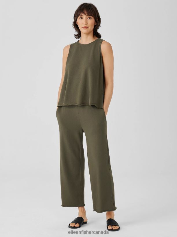 EILEEN FISHER Lightweight Organic Cotton Terry Tank Easy Fit Basic Length Women OLIVE Clothing 024FN60