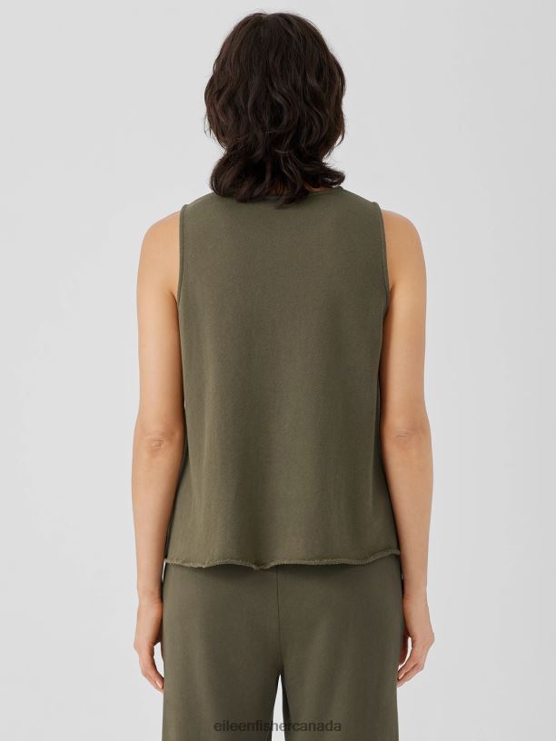 EILEEN FISHER Lightweight Organic Cotton Terry Tank Easy Fit Basic Length Women OLIVE Clothing 024FN60