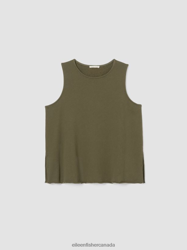 EILEEN FISHER Lightweight Organic Cotton Terry Tank Easy Fit Basic Length Women OLIVE Clothing 024FN60