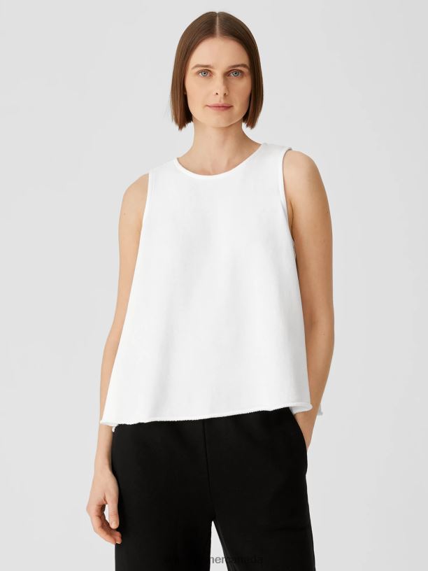 EILEEN FISHER Lightweight Organic Cotton Terry Tank Easy Fit Basic Length Women WHITE Clothing 024FN59
