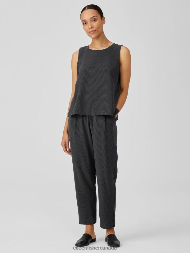 EILEEN FISHER Mini Check Crepe Round Neck Tank Easy Fit Short Length Women METEOR Clothing 024FN40