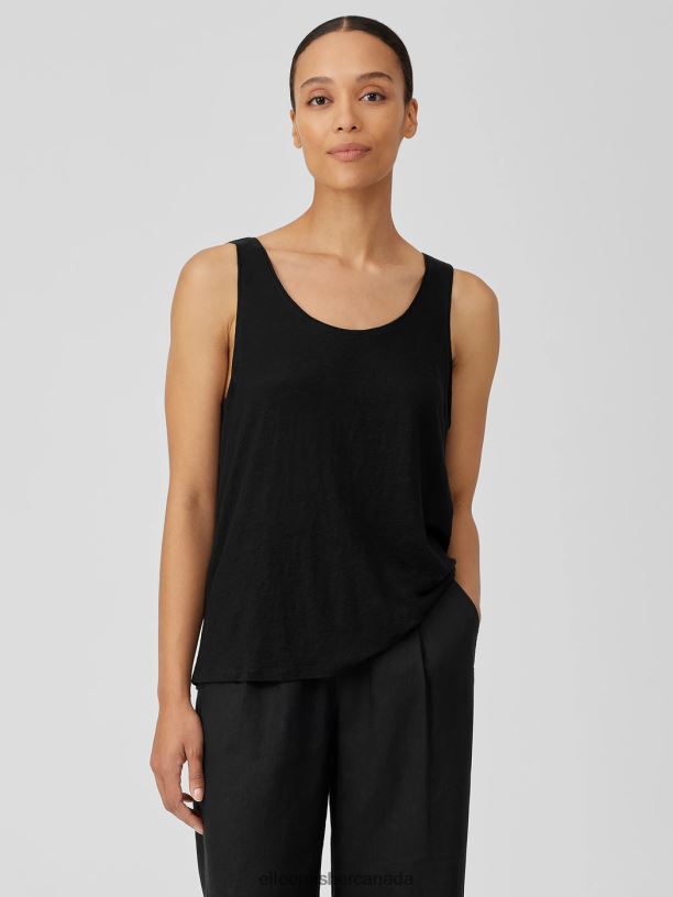 EILEEN FISHER Organic Linen Jersey Tank Easy Fit Basic Length Women BLACK Clothing 024FN2
