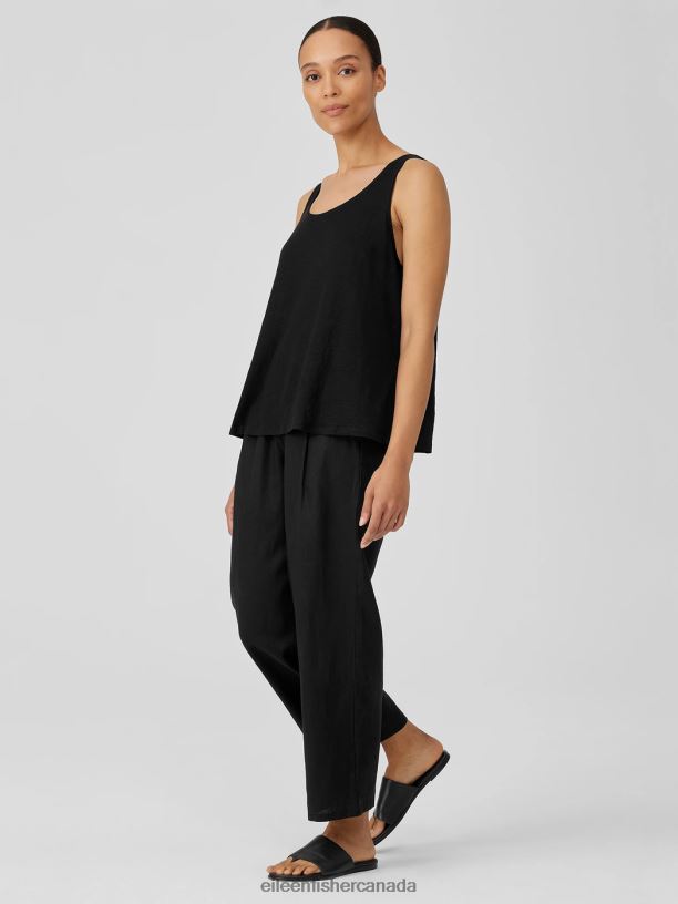 EILEEN FISHER Organic Linen Jersey Tank Easy Fit Basic Length Women BLACK Clothing 024FN2