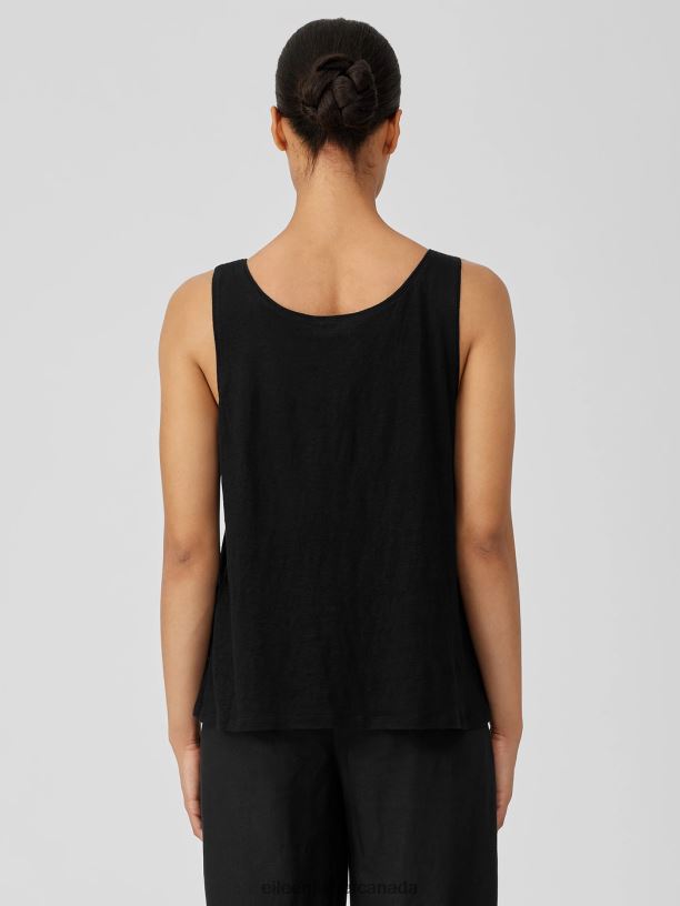 EILEEN FISHER Organic Linen Jersey Tank Easy Fit Basic Length Women BLACK Clothing 024FN2