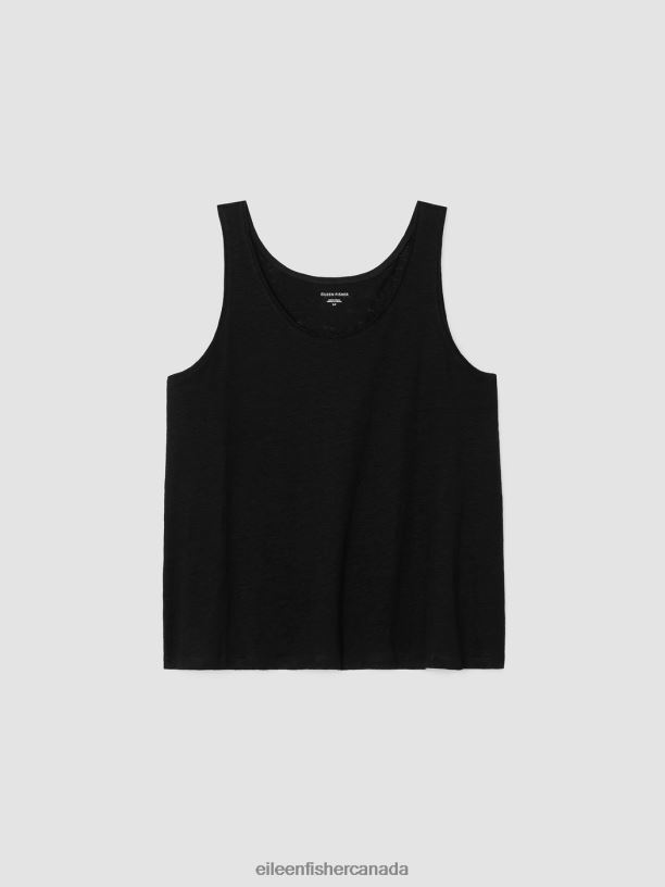 EILEEN FISHER Organic Linen Jersey Tank Easy Fit Basic Length Women BLACK Clothing 024FN2
