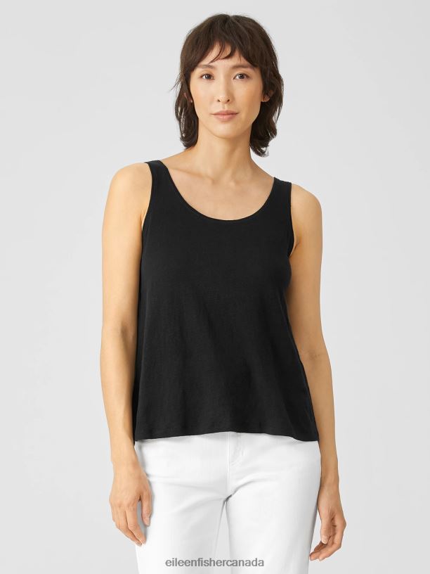 EILEEN FISHER Organic Linen Jersey Tank Easy Fit Basic Length Women BLACK Clothing 024FN66