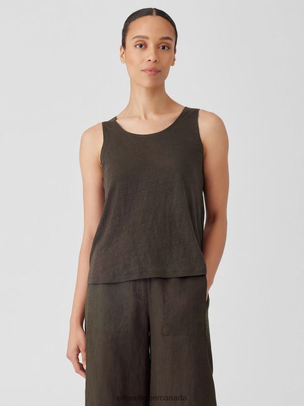 EILEEN FISHER Organic Linen Jersey Tank Easy Fit Basic Length Women ESPRESSO Clothing 024FN3