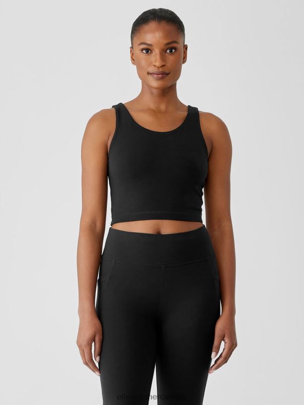 EILEEN FISHER Pima Cotton Stretch Jersey Cropped Tank Slim Fit Cropped Length Women BLACK Clothing 024FN67