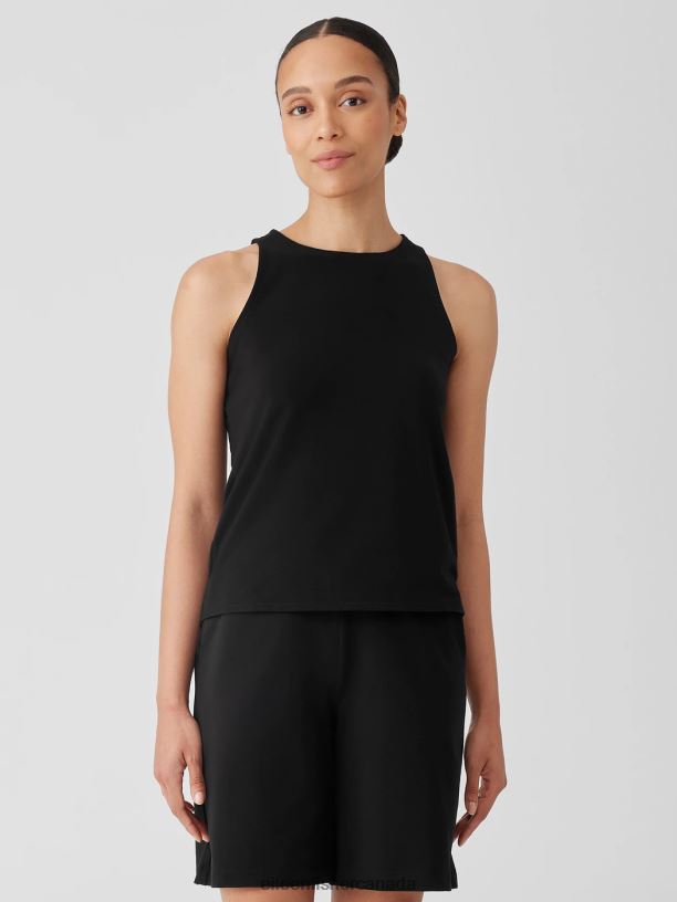 EILEEN FISHER Pima Cotton Stretch Jersey Round Neck Tank Slim Fit Basic Length Women BLACK Clothing 024FN7