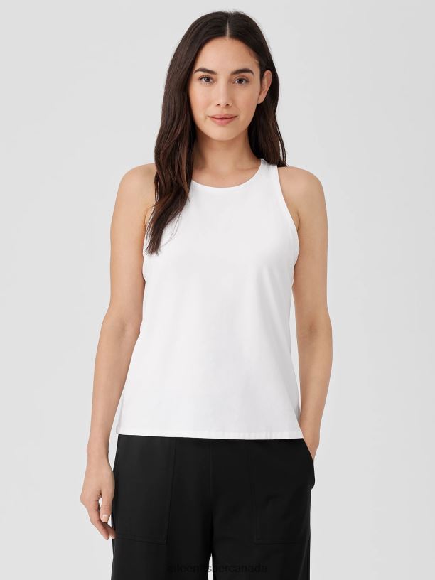 EILEEN FISHER Pima Cotton Stretch Jersey Round Neck Tank Slim Fit Basic Length Women WHITE Clothing 024FN8