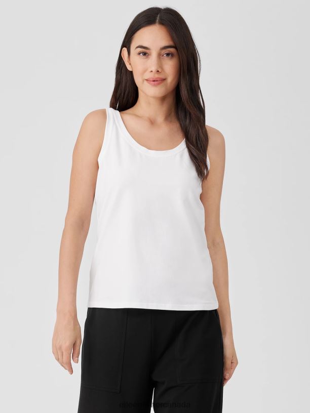 EILEEN FISHER Pima Cotton Stretch Jersey Scoop Neck Tank Slim Fit Basic Length Women BLACK Clothing 024FN4