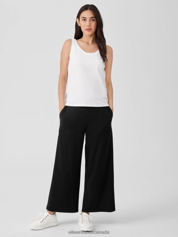 EILEEN FISHER Pima Cotton Stretch Jersey Scoop Neck Tank Slim Fit Basic Length Women BLACK Clothing 024FN4