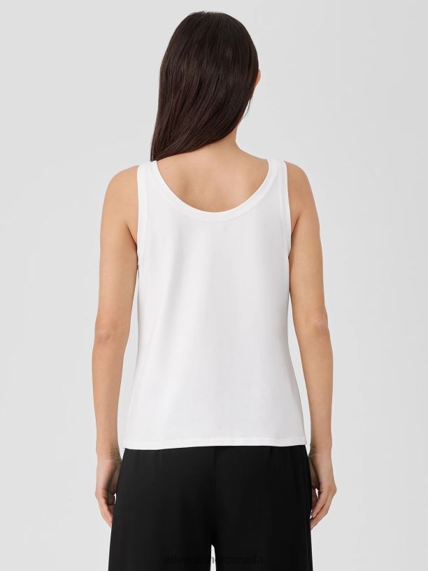 EILEEN FISHER Pima Cotton Stretch Jersey Scoop Neck Tank Slim Fit Basic Length Women BLACK Clothing 024FN4