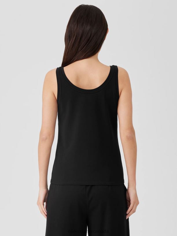 EILEEN FISHER Pima Cotton Stretch Jersey Scoop Neck Tank Slim Fit Basic Length Women BLACK Clothing 024FN5