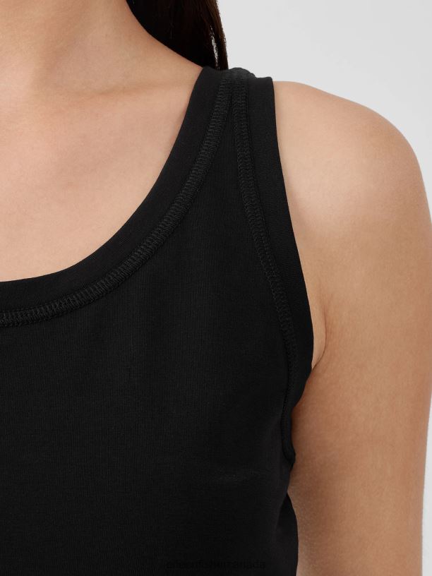 EILEEN FISHER Pima Cotton Stretch Jersey Scoop Neck Tank Slim Fit Basic Length Women BLACK Clothing 024FN5
