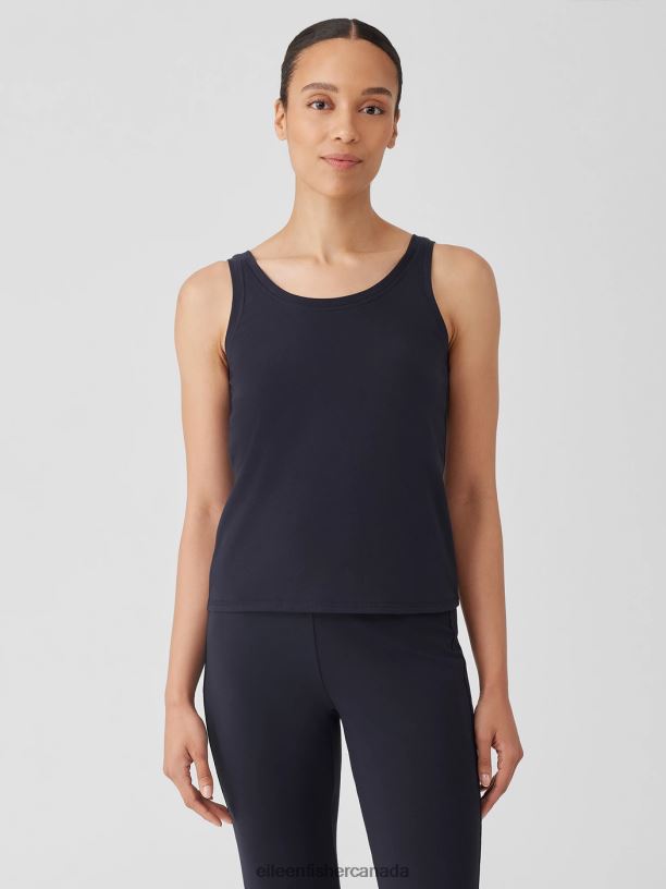 EILEEN FISHER Pima Cotton Stretch Jersey Scoop Neck Tank Slim Fit Basic Length Women NOCTURNE Clothing 024FN6