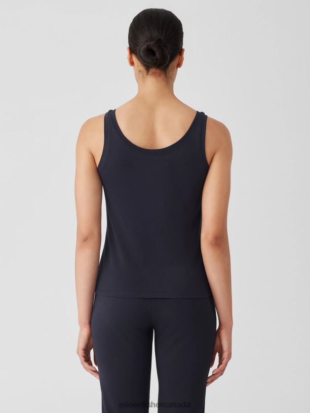 EILEEN FISHER Pima Cotton Stretch Jersey Scoop Neck Tank Slim Fit Basic Length Women NOCTURNE Clothing 024FN6