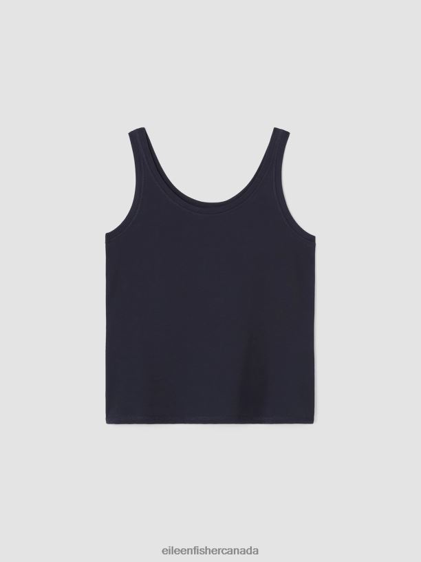 EILEEN FISHER Pima Cotton Stretch Jersey Scoop Neck Tank Slim Fit Basic Length Women NOCTURNE Clothing 024FN6