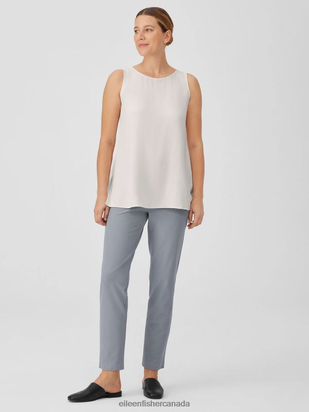 EILEEN FISHER Silk Georgette Crepe Ballet Neck Tank Easy Fit Long Length Women BLACK Clothing 024FN15