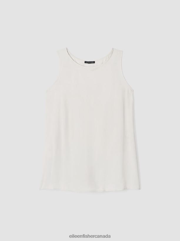 EILEEN FISHER Silk Georgette Crepe Ballet Neck Tank Easy Fit Long Length Women BLACK Clothing 024FN15