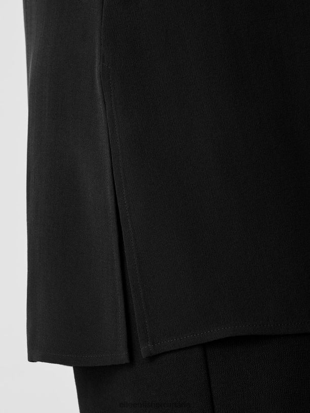 EILEEN FISHER Silk Georgette Crepe Ballet Neck Tank Easy Fit Long Length Women BLACK Clothing 024FN20
